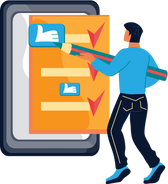 Man fill out online feedback or application form.